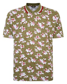 Bigdude Flower Print Polo Shirt Olive Tall
